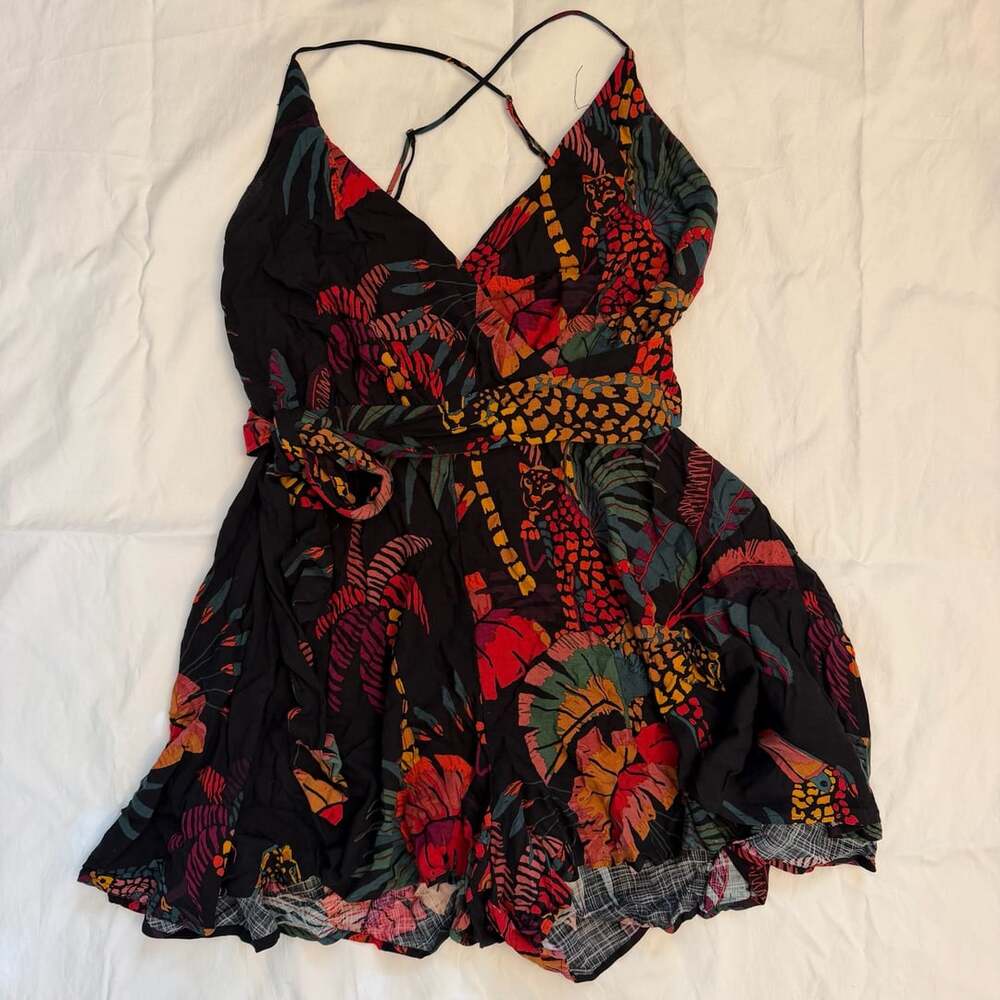 FARM Rio Tropical Leopard Print Romper Size L Black Viscose